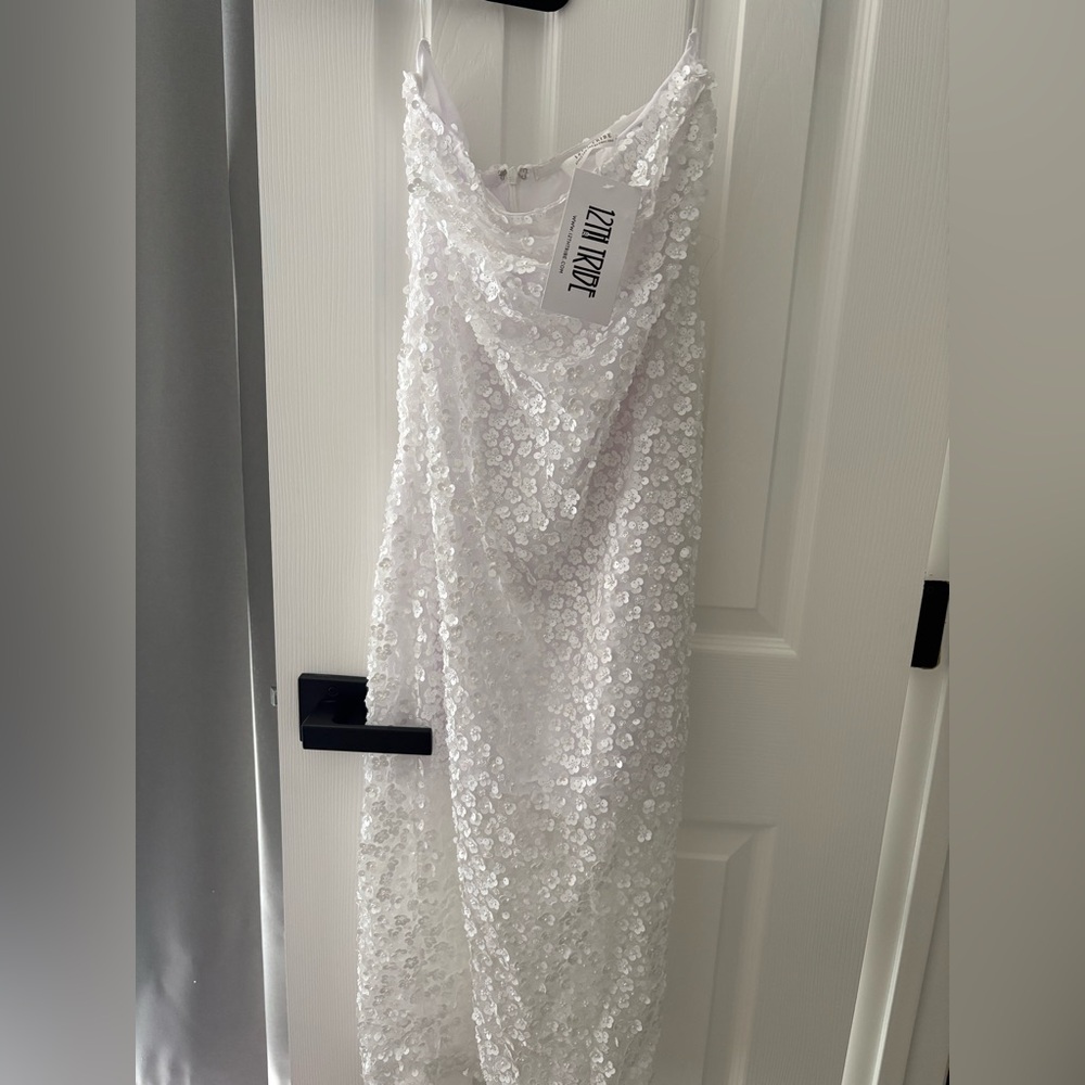 12th Tribe White Floral Sequin Dress